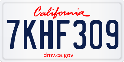 CA license plate 7KHF309