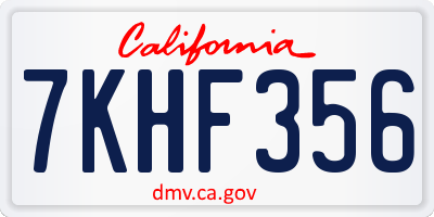 CA license plate 7KHF356
