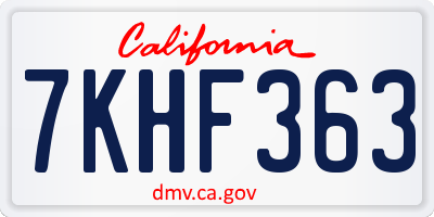 CA license plate 7KHF363