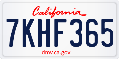 CA license plate 7KHF365