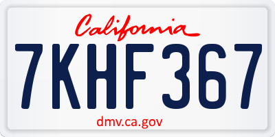 CA license plate 7KHF367
