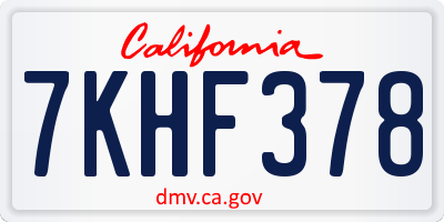 CA license plate 7KHF378