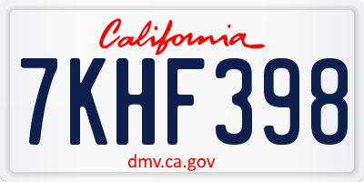 CA license plate 7KHF398