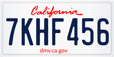 CA license plate 7KHF456
