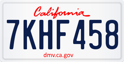 CA license plate 7KHF458