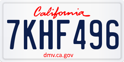 CA license plate 7KHF496