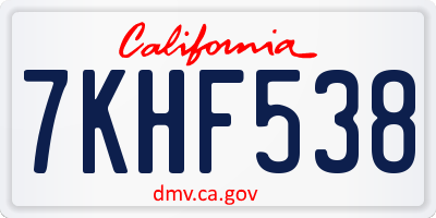 CA license plate 7KHF538