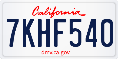 CA license plate 7KHF540