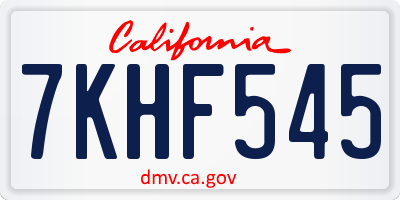 CA license plate 7KHF545