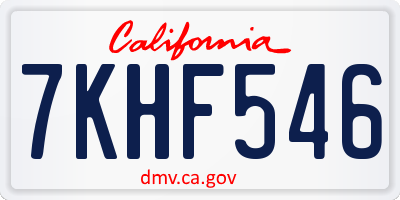 CA license plate 7KHF546
