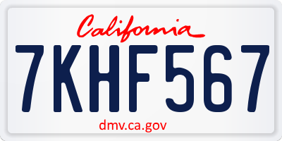 CA license plate 7KHF567
