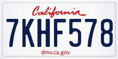 CA license plate 7KHF578