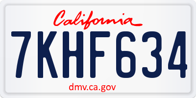 CA license plate 7KHF634