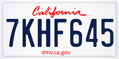 CA license plate 7KHF645