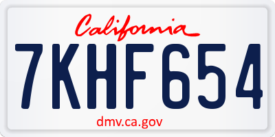 CA license plate 7KHF654