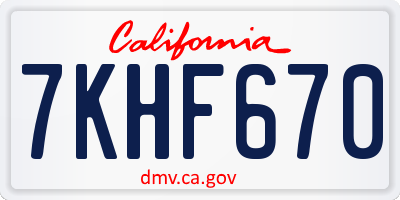 CA license plate 7KHF670