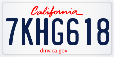 CA license plate 7KHG618