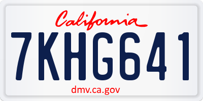 CA license plate 7KHG641