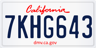 CA license plate 7KHG643