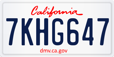 CA license plate 7KHG647