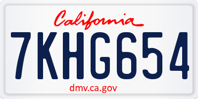 CA license plate 7KHG654