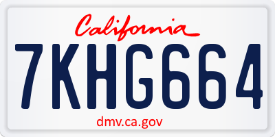 CA license plate 7KHG664