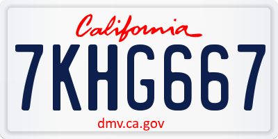 CA license plate 7KHG667