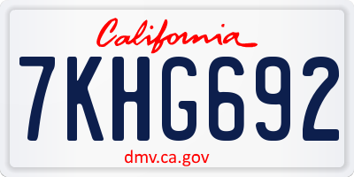 CA license plate 7KHG692