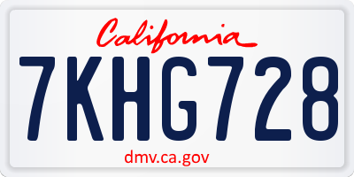 CA license plate 7KHG728