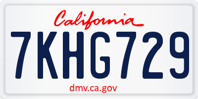 CA license plate 7KHG729