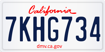CA license plate 7KHG734