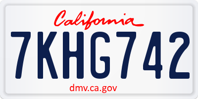 CA license plate 7KHG742