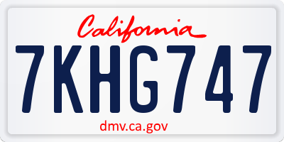 CA license plate 7KHG747