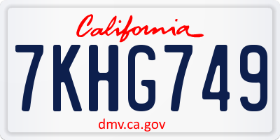 CA license plate 7KHG749