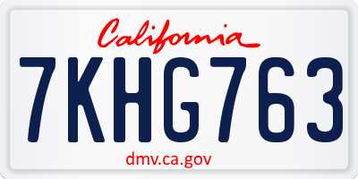 CA license plate 7KHG763