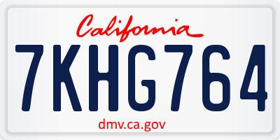 CA license plate 7KHG764