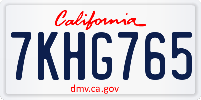 CA license plate 7KHG765