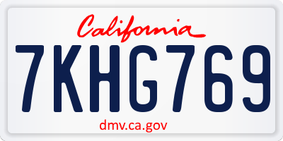 CA license plate 7KHG769