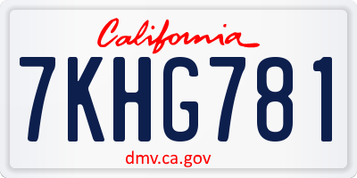 CA license plate 7KHG781