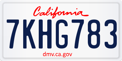 CA license plate 7KHG783