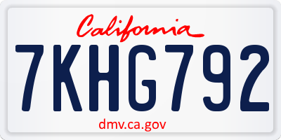 CA license plate 7KHG792