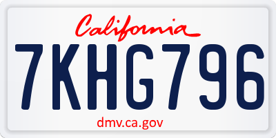 CA license plate 7KHG796