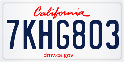 CA license plate 7KHG803