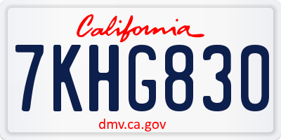 CA license plate 7KHG830