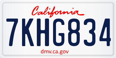 CA license plate 7KHG834