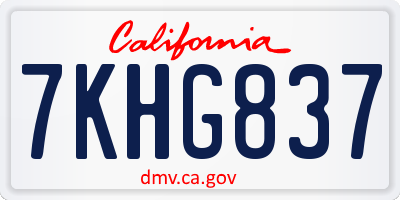 CA license plate 7KHG837