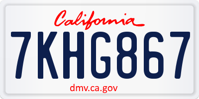 CA license plate 7KHG867