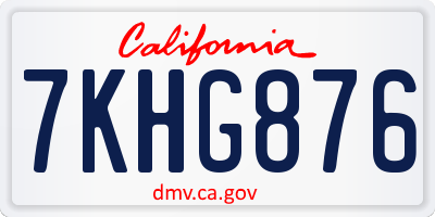 CA license plate 7KHG876