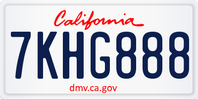 CA license plate 7KHG888