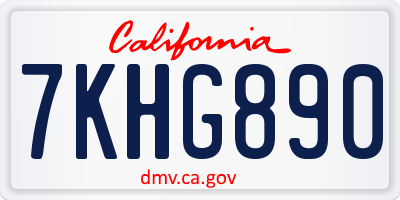 CA license plate 7KHG890